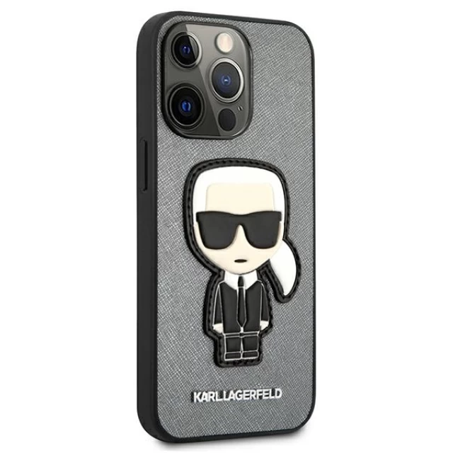 Чохол Karl Lagerfeld Saffiano Ikonik Karl's Patch для iPhone 13 Pro Max Silver (KLHCP13XOKPG)