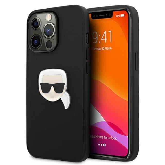 Чехол Karl Lagerfeld Leather Iconic Karl's Head Metal для iPhone 13 Pro Black (KLHCP13LPKMK)