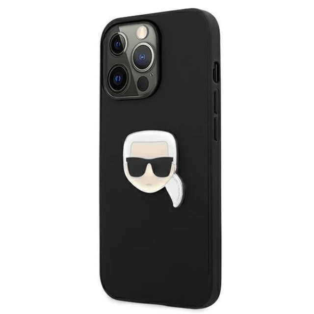 Чохол Karl Lagerfeld Leather Iconic Karl's Head Metal для iPhone 13 Pro Black (KLHCP13LPKMK)