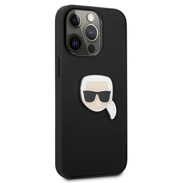 Чехол Karl Lagerfeld Leather Iconic Karl's Head Metal для iPhone 13 Pro Black (KLHCP13LPKMK)