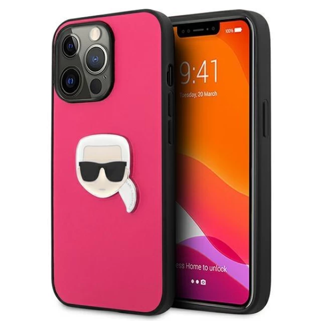 Чехол Karl Lagerfeld Leather Iconic Karl's Head Metal для iPhone 13 Pro Pink (KLHCP13LPKMP)