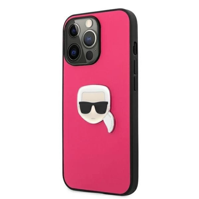 Чехол Karl Lagerfeld Leather Iconic Karl's Head Metal для iPhone 13 Pro Pink (KLHCP13LPKMP)