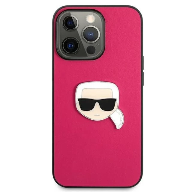 Чехол Karl Lagerfeld Leather Iconic Karl's Head Metal для iPhone 13 Pro Pink (KLHCP13LPKMP)