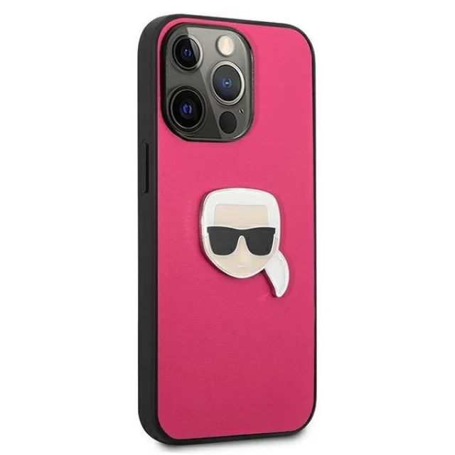 Чехол Karl Lagerfeld Leather Iconic Karl's Head Metal для iPhone 13 Pro Pink (KLHCP13LPKMP)