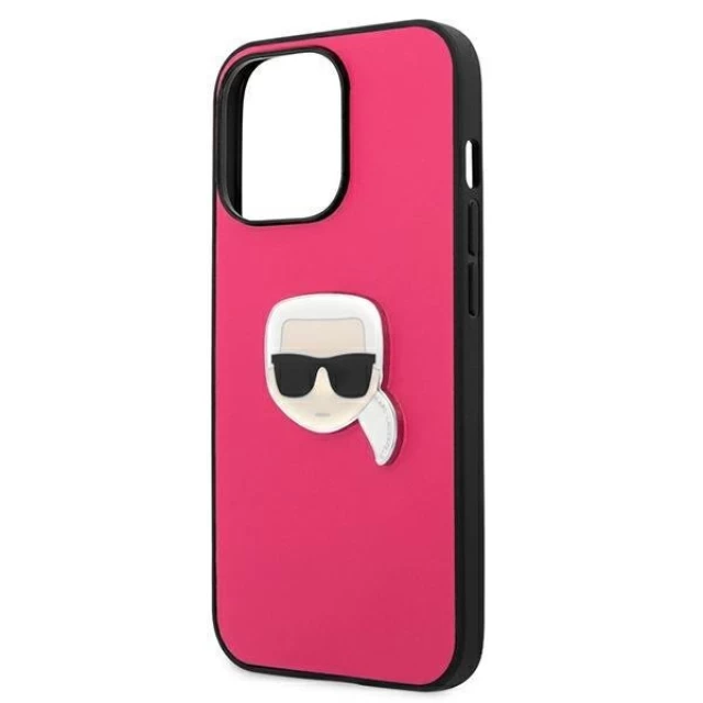 Чехол Karl Lagerfeld Leather Iconic Karl's Head Metal для iPhone 13 Pro Pink (KLHCP13LPKMP)