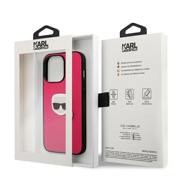 Чехол Karl Lagerfeld Leather Iconic Karl's Head Metal для iPhone 13 Pro Max Pink (KLHCP13XPKMP)