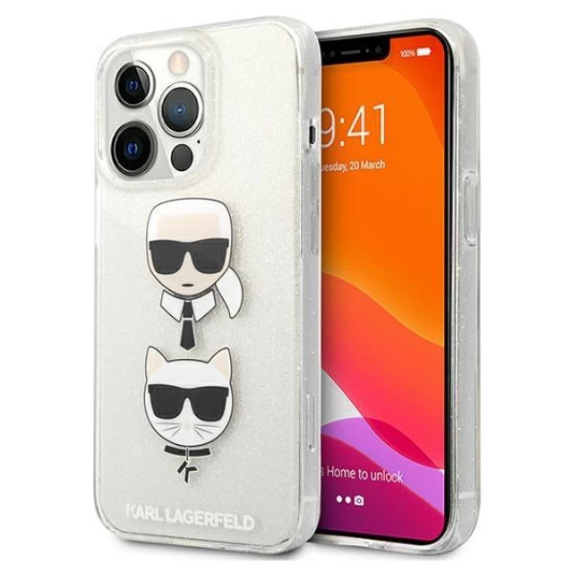 Чохол Karl Lagerfeld Glitter Karl's and Choupette для iPhone 13 Pro Silver (KLHCP13LKCTUGLS)