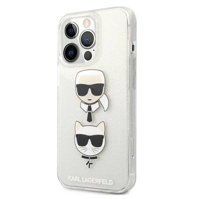 Чехол Karl Lagerfeld Glitter Karl's and Choupette для iPhone 13 Pro Silver (KLHCP13LKCTUGLS)