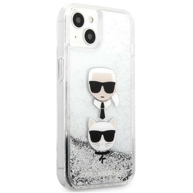 Чохол Karl Lagerfeld Liquid Glitter Karl and Choupette для iPhone 13 mini Silver (KLHCP13SKICGLS)