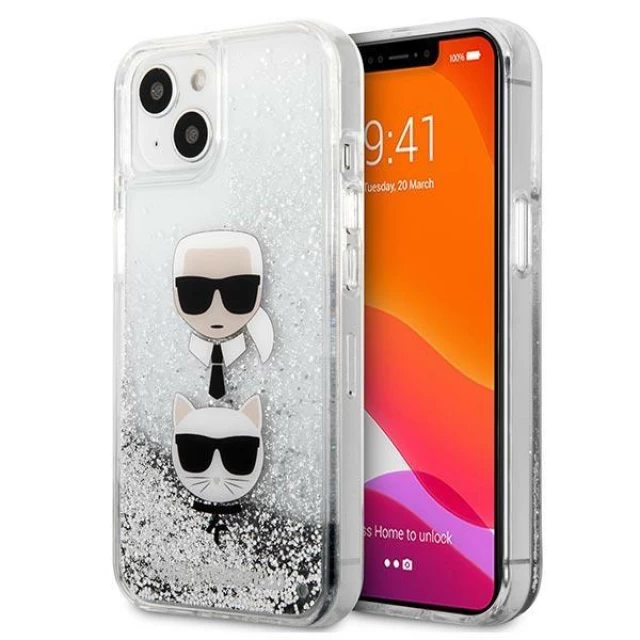 Чехол Karl Lagerfeld Saffiano Iconic Karl and Choupette Head для iPhone 13 Silver (KLHCP13MKICGLS)