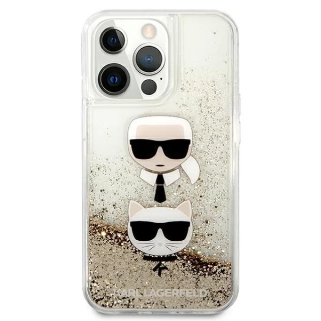 Чехол Karl Lagerfeld Liquid Glitter Karl and Choupette для iPhone 13 Pro Gold (KLHCP13LKICGLD)