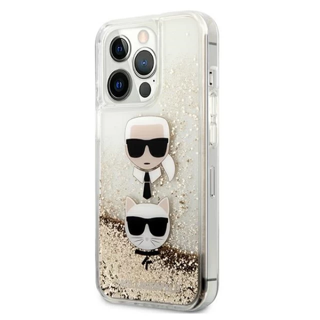 Чехол Karl Lagerfeld Liquid Glitter Karl & Choupette Head для iPhone 13 Pro Max Gold (KLHCP13XKICGLD)
