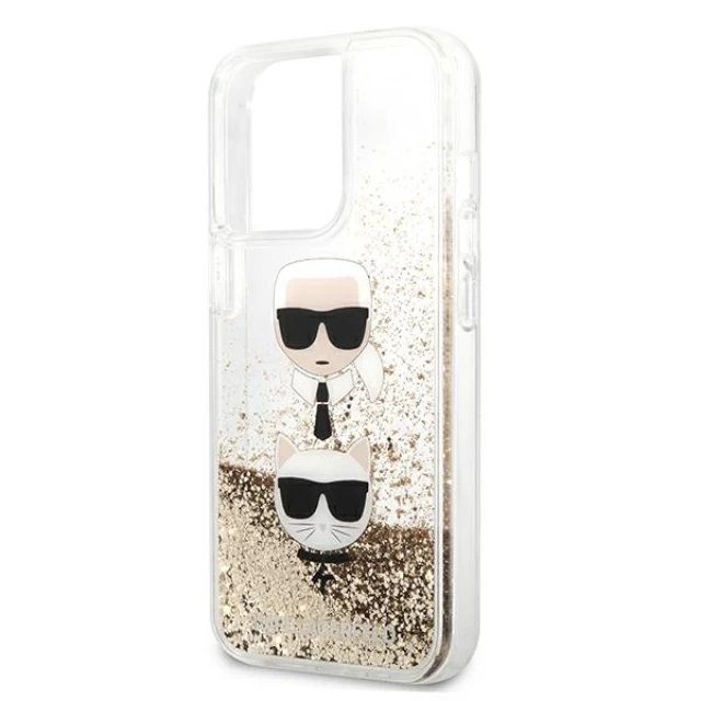 Чехол Karl Lagerfeld Liquid Glitter Karl & Choupette Head для iPhone 13 Pro Max Gold (KLHCP13XKICGLD)