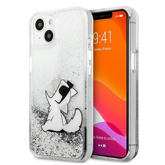 Чохол Karl Lagerfeld Liquid Glitter Choupette Fun для iPhone 13 mini Silver (KLHCP13SGCFS)