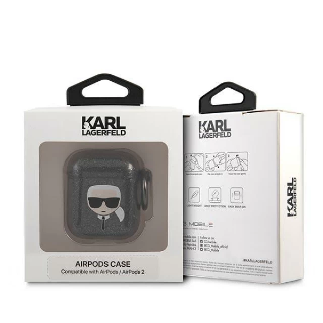 Чохол Karl Lagerfeld Glitter Karl's Head для AirPods 2/1 Black (KLA2UKHGK)