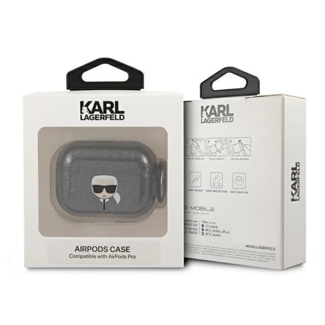 Чехол Karl Lagerfeld Glitter Karl's Head для AirPods Pro Black (KLAPUKHGK)