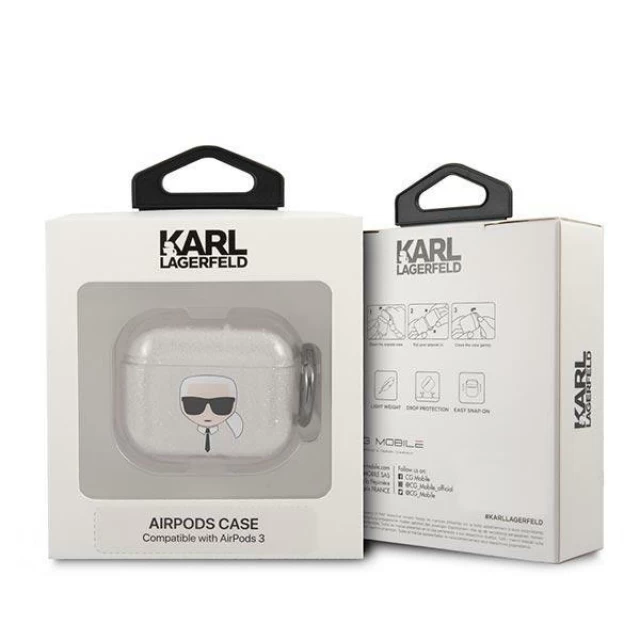 Чехол Karl Lagerfeld Glitter Karl's Head для AirPods 3 Silver (KLA3UKHGS)