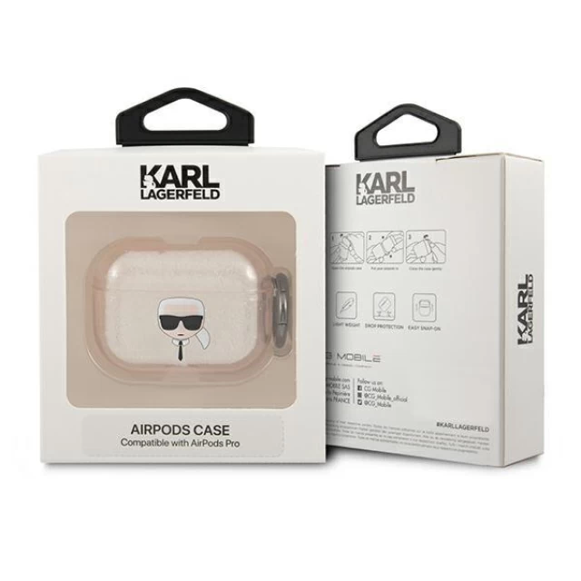 Чохол Karl Lagerfeld Glitter Karl's Head для AirPods Pro Gold (KLAPUKHGD)