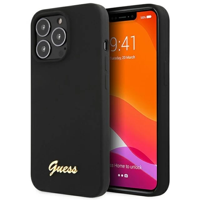 Чехол Guess Silicone Script Gold Logo для iPhone 13 Pro Max Black (GUHCP13XLSLMGBK)