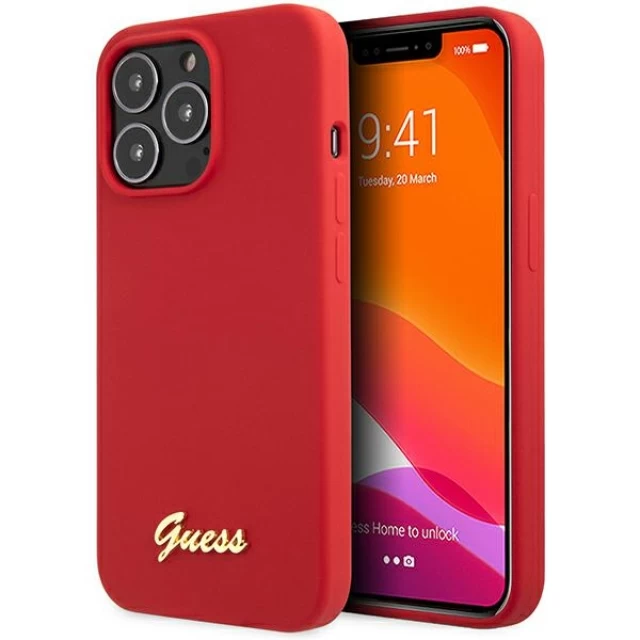 Чохол Guess Silicone Script Gold Logo для iPhone 13 Pro Max Burgundy (GUHCP13XLSLMGRE)