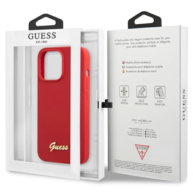 Чохол Guess Silicone Script Gold Logo для iPhone 13 Pro Max Burgundy (GUHCP13XLSLMGRE)