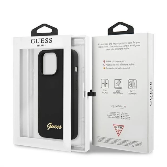 Чохол Guess Silicone Script Logo для iPhone 13 Pro Black (GUHMP13LLSLMGBK)