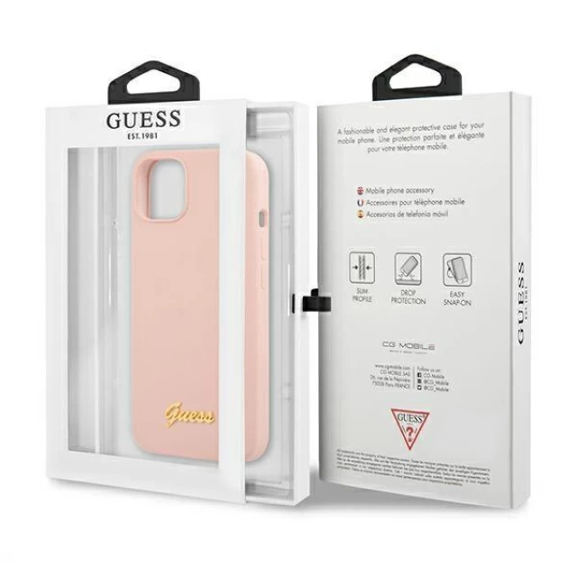 Чехол Guess Silicone Script Logo для iPhone 13 Pink with MagSafe (GUHMP13MLSLMGLP)