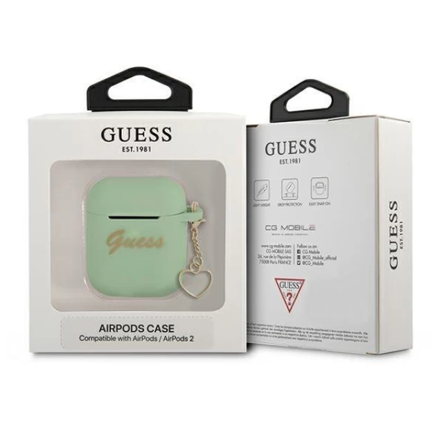 Чохол для навушників Guess Silicone Charm Heart Collection для AirPods Green (GUA2LSCHSN)