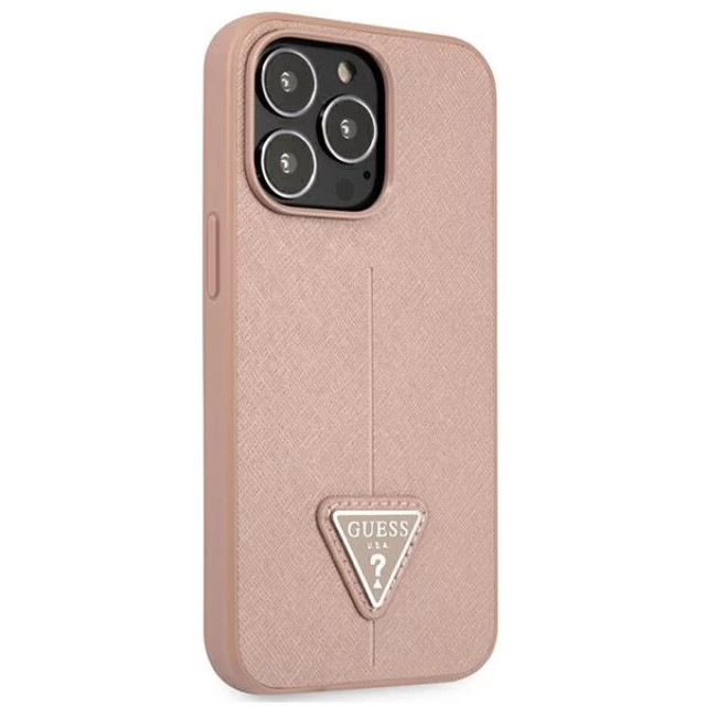 Чехол Guess Saffiano Triangle Logo для iPhone 13 Pro Max Pink (GUHCP13XPSATLP)