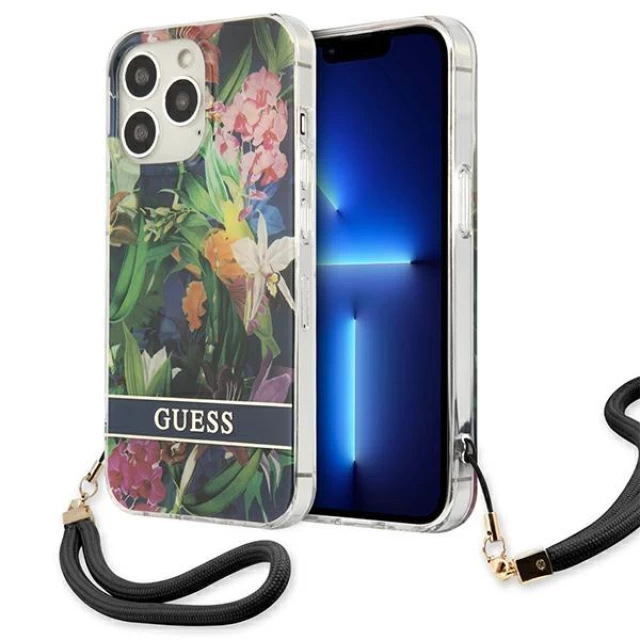 Чехол Guess Flower Strap для iPhone 13 Pro Blue (GUHCP13LHFLSB)
