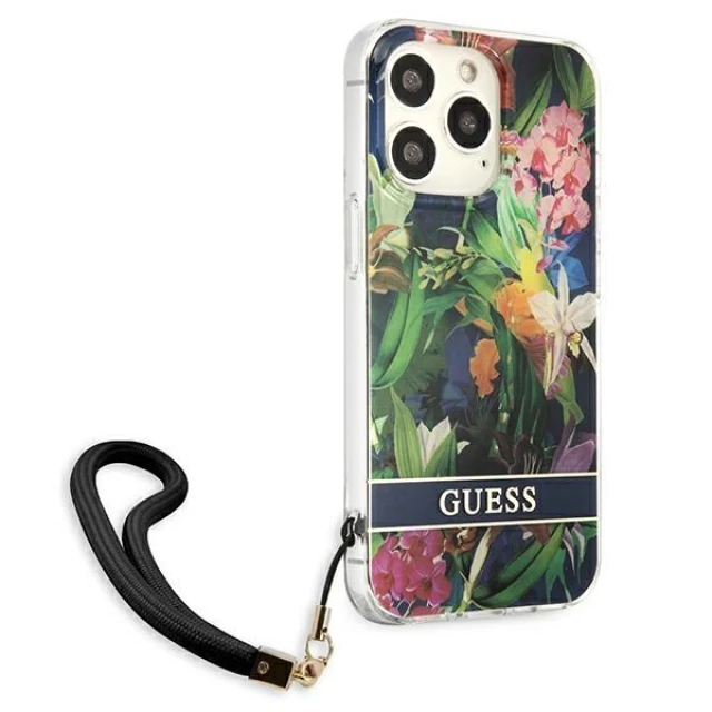 Чохол Guess Flower Strap для iPhone 13 Pro Max Blue (GUHCP13XHFLSB)