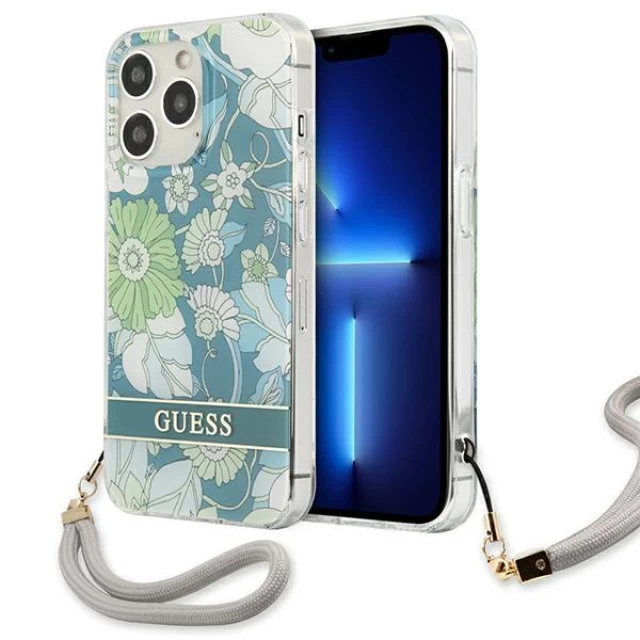 Чехол Guess Flower Strap для iPhone 13 Pro Max Green (GUHCP13XHFLSN)