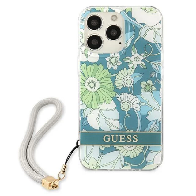 Чехол Guess Flower Strap для iPhone 13 Pro Max Green (GUHCP13XHFLSN)