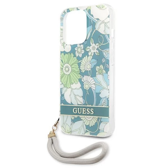 Чехол Guess Flower Strap для iPhone 13 Pro Max Green (GUHCP13XHFLSN)