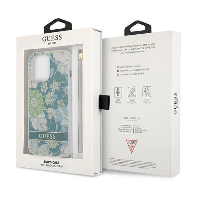 Чехол Guess Flower Strap для iPhone 13 Pro Max Green (GUHCP13XHFLSN)