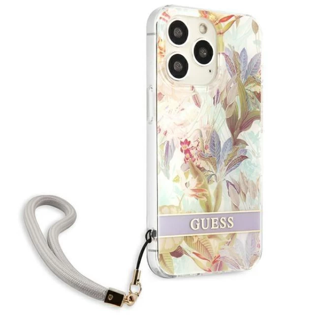 Чехол Guess Flower Strap для iPhone 13 Pro Max Purple (GUHCP13XHFLSU)