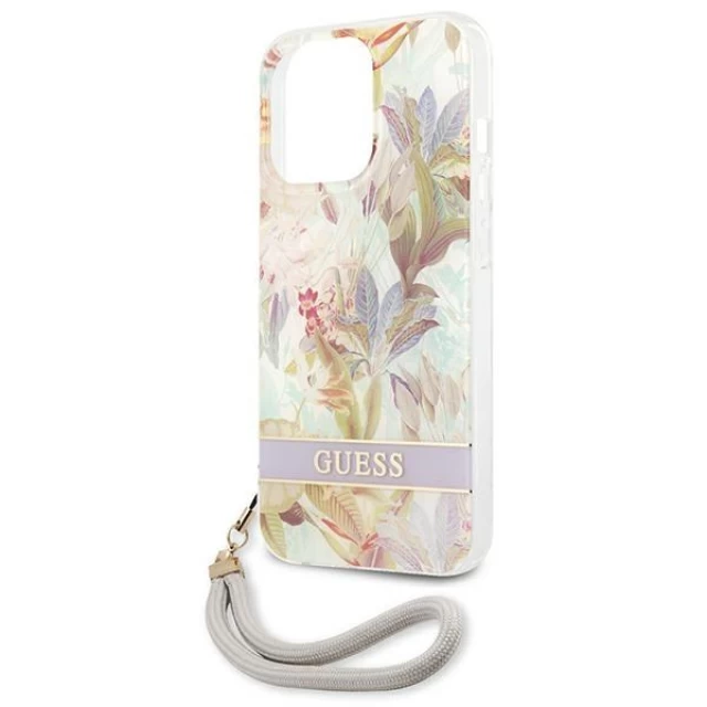 Чехол Guess Flower Strap для iPhone 13 Pro Max Purple (GUHCP13XHFLSU)