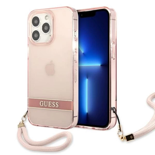 Чехол Guess Translucent Strap для iPhone 13 Pro Max Pink (GUHCP13XHTSGSP)