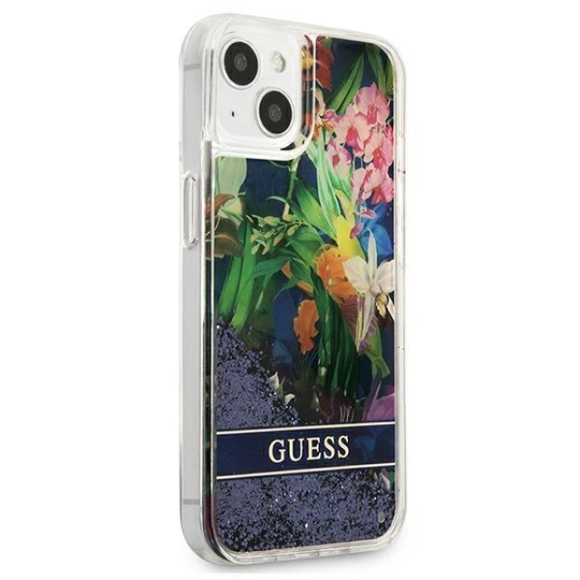 Чохол Guess Flower Liquid Glitter для iPhone 13 mini Blue (GUHCP13SLFLSB)