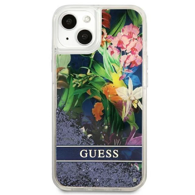 Чохол Guess Flower Liquid Glitter для iPhone 13 Blue (GUHCP13MLFLSB)