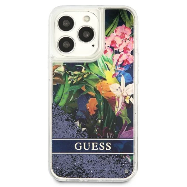 Чехол Guess Flower Liquid Glitter для iPhone 13 Pro Blue (GUHCP13LLFLSB)