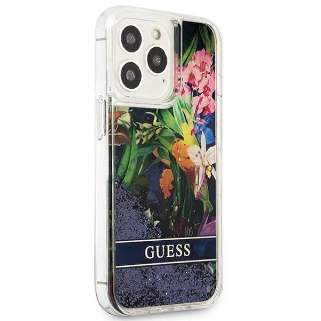 Чохол Guess Flower Liquid Glitter для iPhone 13 Pro Blue (GUHCP13LLFLSB)