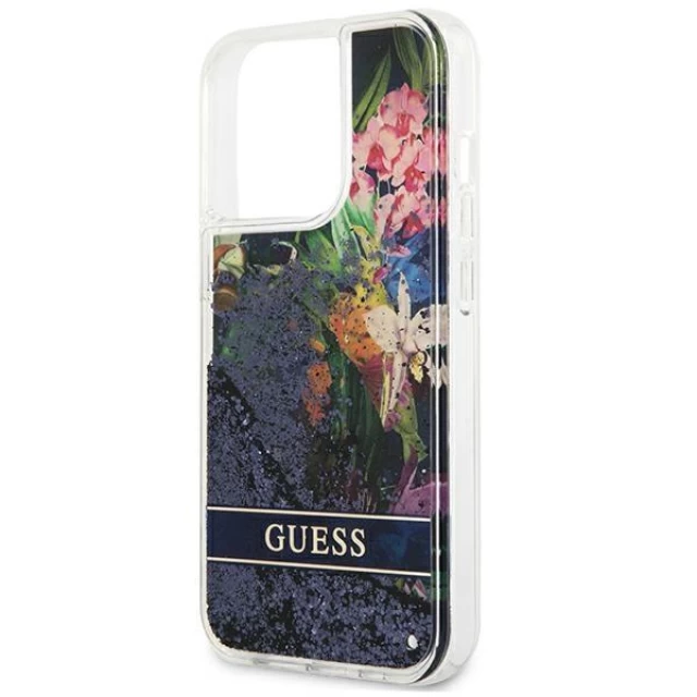 Чехол Guess Flower Liquid Glitter для iPhone 13 Pro Max Blue (GUHCP13XLFLSB)