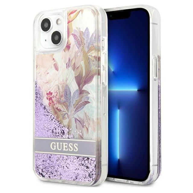 Чехол Guess Flower Liquid Glitter для iPhone 13 Purple (GUHCP13MLFLSU)