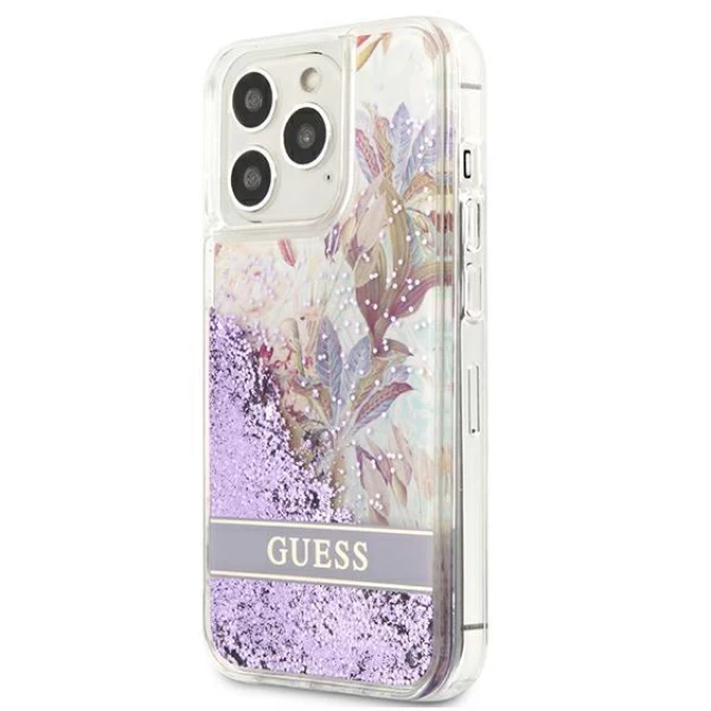 Чохол Guess Flower Liquid Glitter для iPhone 13 Pro Purple (GUHCP13LLFLSU)