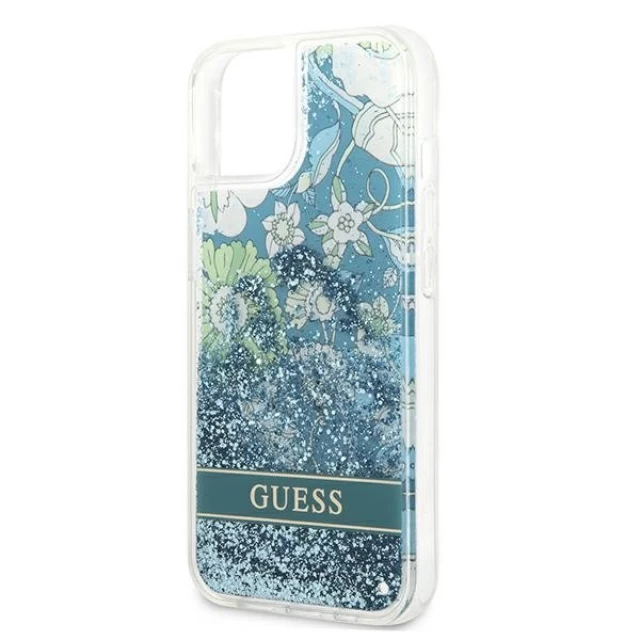 Чехол Guess Flower Liquid Glitter для iPhone 13 mini Green (GUHCP13SLFLSN)