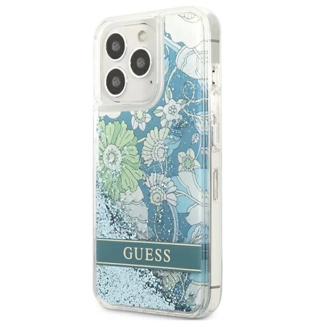 Чехол Guess Flower Liquid Glitter для iPhone 13 Pro Max Green (GUHCP13XLFLSN)