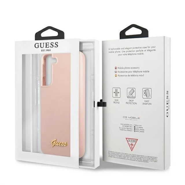 Чехол Guess Silicone Script Metal Logo для Samsung Galaxy S22 Pink (GUHCS22SLSLMGPP)