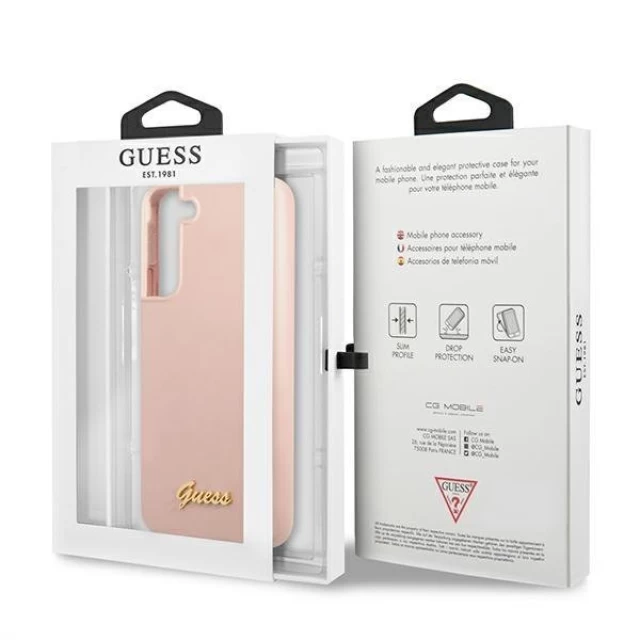 Чохол Guess Silicone Script Metal Logo для Samsung Galaxy S22 Pink (GUHCS22SLSLMGPP)