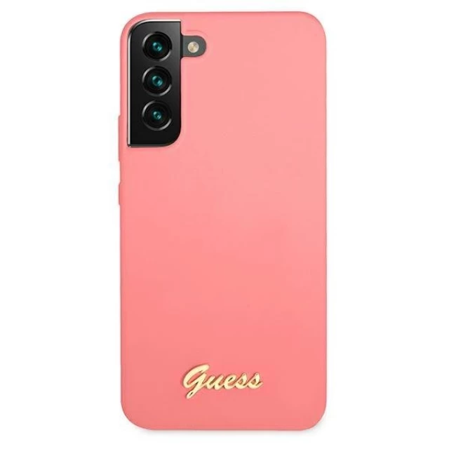 Чехол Guess Silicone Script Metal Logo для Samsung Galaxy S22 Pink (GUHCS22SLSLMGFU)